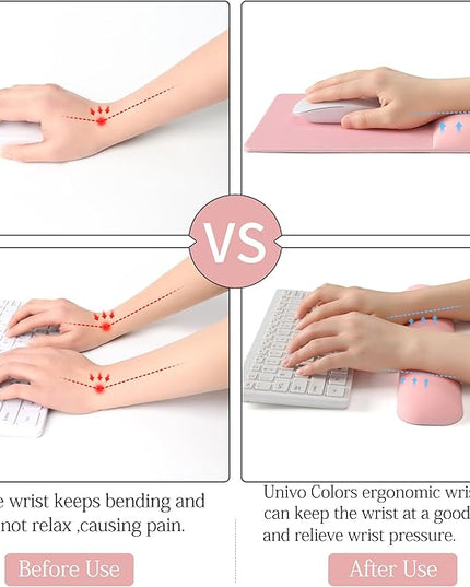 UnivoColors Design-Wave Set of Keyboad Wrist Rest & Mouce Pad,Artificial Sheepskin+Memory Foam+Ergonomic+Anti-Slip Gel, Resilience Support During Work and Gaming,Keyboard Accessory,Pink,N