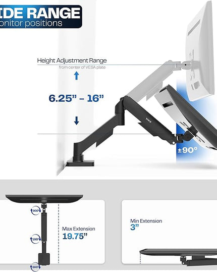VIVO Single 17 to 32 inch Monitor Height Adjustable Counterbalance Mechanical Arm Desk Stand, Classic, Universal VESA Mount, STAND-V001O