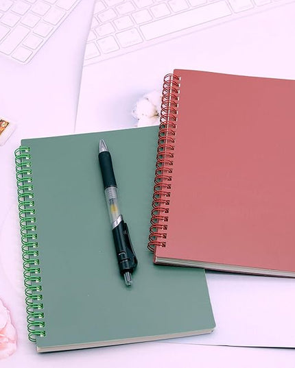 Yansanido Spiral Notebook, 4 Pcs A5 Thick Plastic Dark Green Hardcover 8mm Ruled 80 Sheets -160 Pages Journals for Study and Notes (Ruled-4pcs Dark Green, A5)