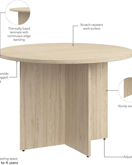 Bush Business Furniture 42-inch Round Conference Table with Wood Base, Circular Meeting Room Desk for 4 Users, Natural Elm