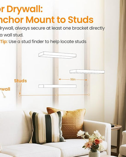 BAYKA Grey Floating Shelves for Wall, Wall Mounted Rustic Wood Shelves for Bathroom, Bedroom, Living Room, Kitchen,Small Hanging Shelf for Books/Storage/Room Decor (Set of 3, 15.7in)