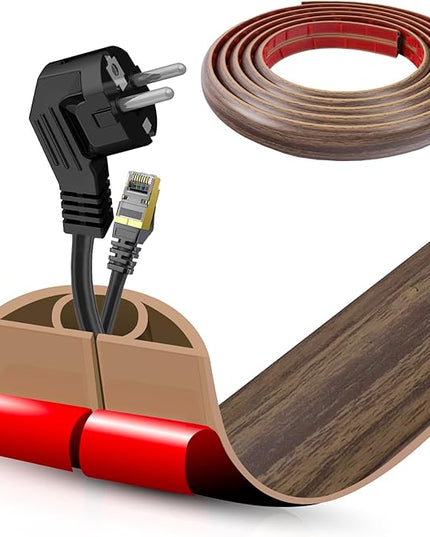 Floor Cord Cover Self Adhesive Cord Hider,10FT Cable Management, Extension Strip Protector for Wires, Prevent Cable Trips for Offices, Gyms, Exhibitions Cavity:0.51"(W) x 0.3"(H) Wood Walnut