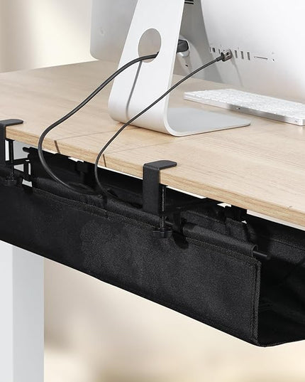 MAXECHO Under Desk Cable Management Tray 28" - Clamp on Wire and Cable Organizer for Storage and to Hide Cords - Ideal for Home Office - Premium Black Fabric Design