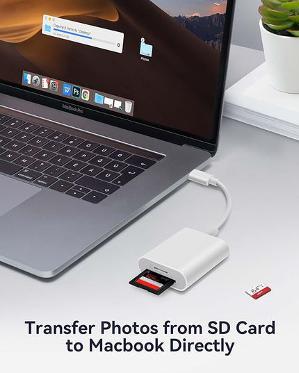 USB C SD Card Reader, WNXSLOAD SD Card Adapter with SD MicroSD Dual Slots for iPhone 15 16 iPad Mac MacBook Laptop, USB-C/TypeC High-Speed Trail Camera Memory Card Reader, Plug & Play - 2 Slots