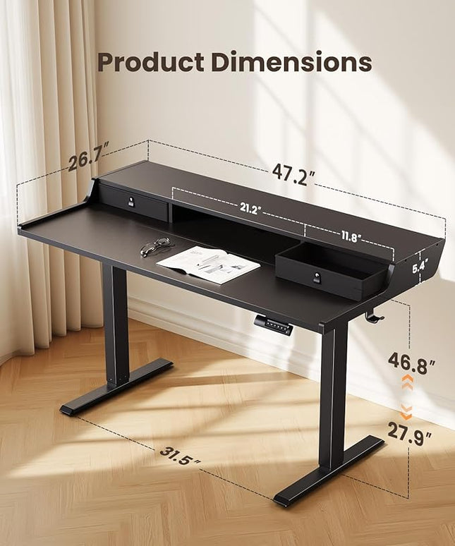 ErGear Electric Standing Desk with Drawers, 48″ x 24″ Gaming Table Compatible Monitor Stand, Stand up Desks, Home Office Height-Adjustable Desk with Storage Shelf, 4 Preset Heights, Black