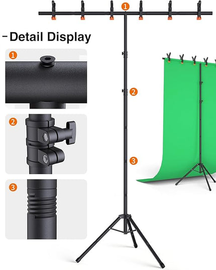 Portable T-Shape Backdrop Stand Support Kit 8x5.3ft, Adjustable Photography Green Screen Backdrop Stand for Parties, Photography Videography Studio (8×5.3Ft)