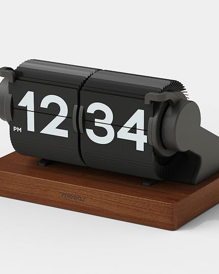 mooas Automatic Mini Flip Clock, Retro Vintage Automatic Flip Desk Clock, Timer Calendar Alarm, Snooze, Desk Clock Large Number USB-C Rechargeable, Ideal for Home Office School Hotel Café (Black)
