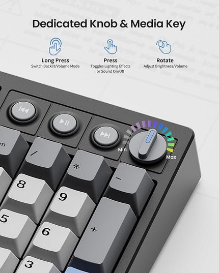 Wireless Mechanical Keyboard,104 Keys 100% Full Size with Number Pad,Gasket Mounted Creamy Sound,Hot Swappable,Knob& Media Keys,Bluetooth/2.4GHz/USB-C for Gaming/Typing/Win/Mac/PC (Carbon Black)