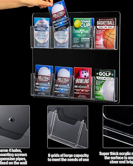 Eersida Acrylic Brochure Pamphlet Holder Brochure Display Stand Business Tri Fold Multi Slot Holder Rack Wall Mount Clear Pocket Space Saver for Flyer Literature Menu Advertise