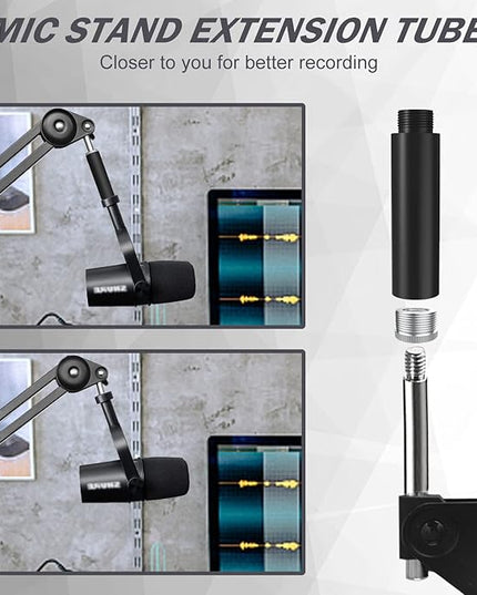 Boom Mic Arm Stand for SM7B with SM7B Pop Filter, Upgraded Adjustable Suspension Scissor Mic Stand Desk Mount with Extension Tube for Video, Podcast, Gaming
