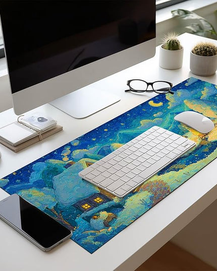 XL Mouse Pad 31.5 x 11.8 Inch Gaming Mousepad Diatomite Large Keyboard Mouse Pad for Home and Office Desk Accessories with Winter Cabin Starry Sky Bear Campfire Artwork