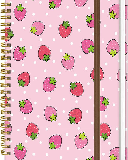 Spiral Journal Notebook, A5 Cute Notebooks for Women Men, College Ruled Hardcover Notebook for Work & Note Taking, 60 Pages Double-Wire Journals for Writing, Cute Strawberry