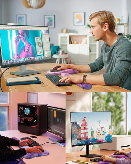Mouse Pad Wrist Support, Laokiiy 2 in1 Keyboard Wrist Rest+ Ergonomic Mouse Pad, Non-Slip Wrist Rest for Computer Keyboard, Made Easy Typing & Relieve Wrist Pain(Amethyst Purple Marble)