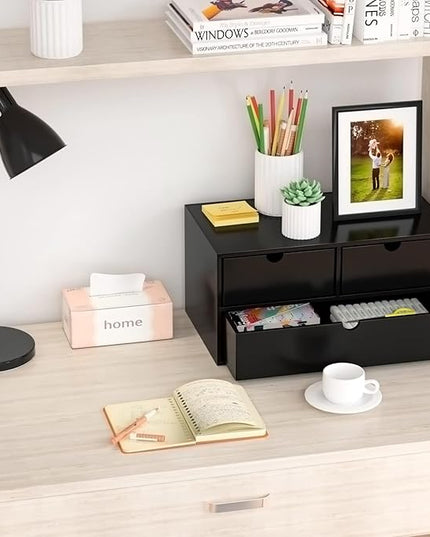 Wisuce Bamboo Desk Organizer - Mini Bamboo Desk Drawer Tabletop Cosmetic Storage Organization for Office or Home Black