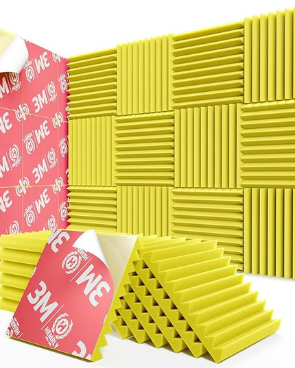 12 Pack Sound Proof Foam Panels for Walls,Self-Adhesive Foam Acoustic Panels Sound Absorbing,High Density Quick-Recovery Soundproof Wall Panels 12" X 12" X 1"-Yellow