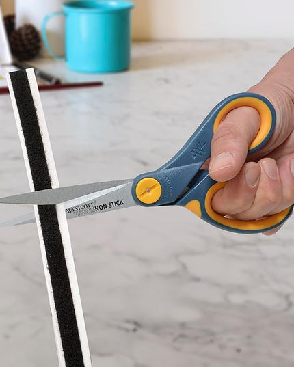 Westcott 8" Straight Titanium Bonded Non-Stick Scissors with Adjustable Glide Feature, Grey/Yellow (14849)