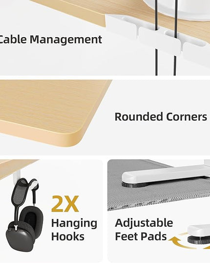 INNOVAR Electric Standing Desk, Adjustable Height Stand up Desks, 63 x 24 Inches Sit Stand up Desk for Home Office Computing, 3-Preset Memory Height Ergonomic Rising Desks, Nature