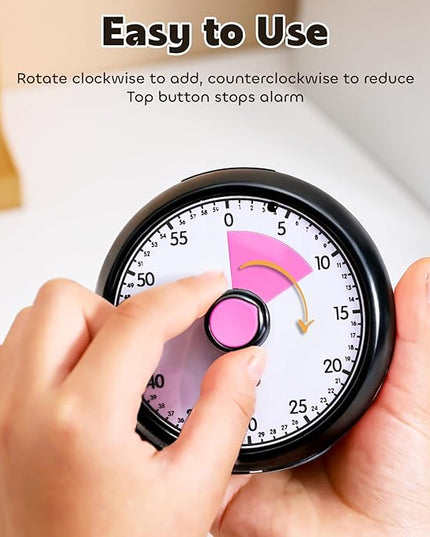 Visual Timer for Kids 60-Minute Countdown Timer with Optional Alarm, Focus Tool for ADHD & Autism, Time Management for Homework, Chores, Office, Kitchen, Teaching & Study Routines (Black Pink)