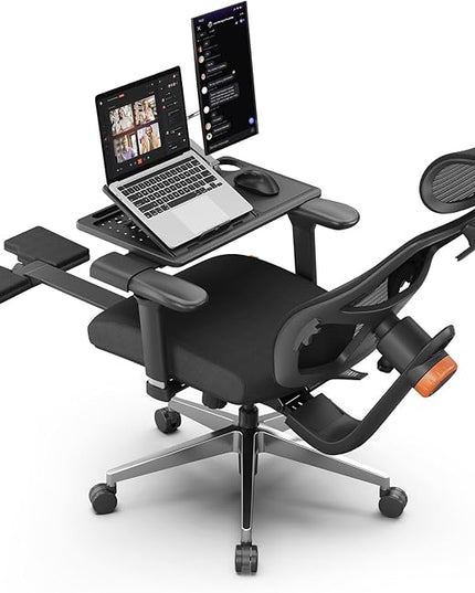 Newtral Office Chair Ergonomic with Footrest, Auto-Following Lumbar Support, High Back Desk Chair with 4D Armrest,136° Tilt Lock, Adjustable Seat Depth & Height (Supreme with Laptop Tray, Black)