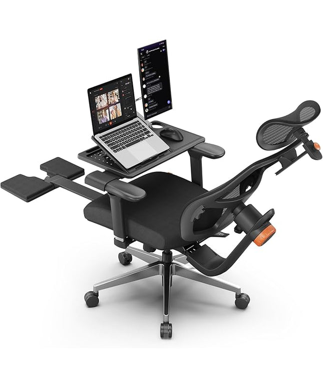 Newtral Office Chair Ergonomic with Footrest, Auto-Following Lumbar Support, High Back Desk Chair with 4D Armrest,136° Tilt Lock, Adjustable Seat Depth & Height (Supreme with Laptop Tray, Black)