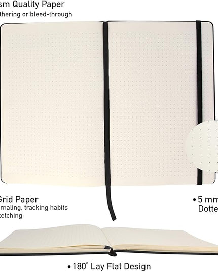 Simply Genius A5 Hardcover Dotted Notebook - Lay-Flat Binding & Grid Pages - Durable Leatherette Cover & Dotted Journal Multipack - Ample 192-Page Bulk Journals - Pack of 20, A5, Black