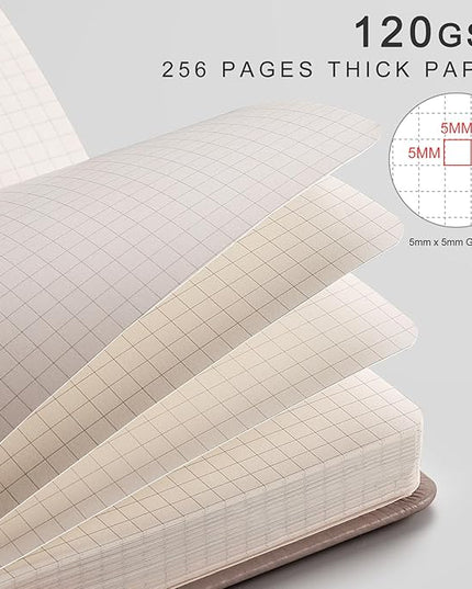 EMSHOI Graph Paper Notebook - 256 Pages A5 Graph Notebook/Journal, Hard Cover, 120gsm Thick Paper, Smooth PU Leather, Inner Pocket, 5.75'' × 8.38''- Olive Green