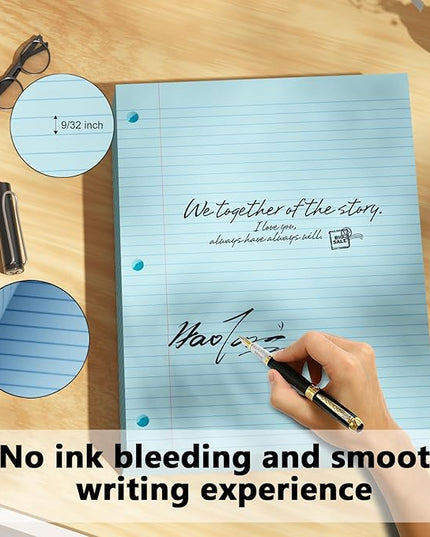 Blue Loose Leaf Paper 200 Sheets Colored Filler Paper 2 Pack 8 * 10.5 College Ruled 3-Hole Punched Paper for 3-Ring Binders Notebook Lined 8" x 10.5"