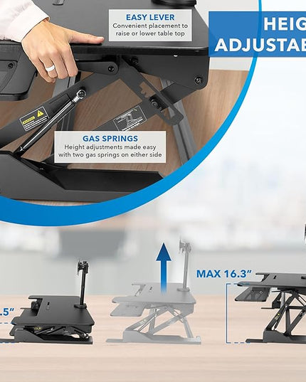 Mount-It! Standing Desk Converter Dual Monitor, 2 Screen Mounts Included, Height Adjustable Desk Riser in Black, Stand Up Desk Convertor Large 36" Wide, Sit Stand Convertor with Manual Lift Gas Spring