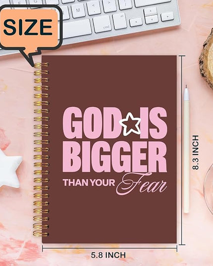Christian Spiral Journal Notebook 5.5x8.3in, Bible Scripture Journal for Woman, God is Bigger than Your Fear Spiritual Religious Notebooks for Note Taking, Hardcover Notebook