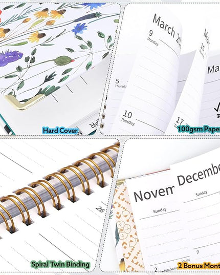 2026 Planner, Weekly and Monthly Planner, January 2026 - December 2026, Calendar Planner A5 (6.5" x 8.5") with Tabs, Inner Pocket for Home School Office Supplies, Red Flower