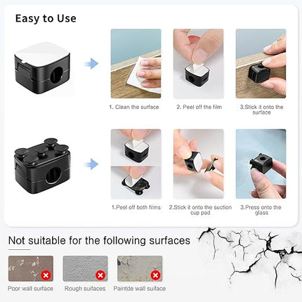 6-Piece Magnetic Cable Clips Set with 6 Silicone Suction Cups for Cable Management | Magnetic Cord Holder and Organizer Keeper for Home Office, Desk, Phone, Car, Wall, and Nightstand