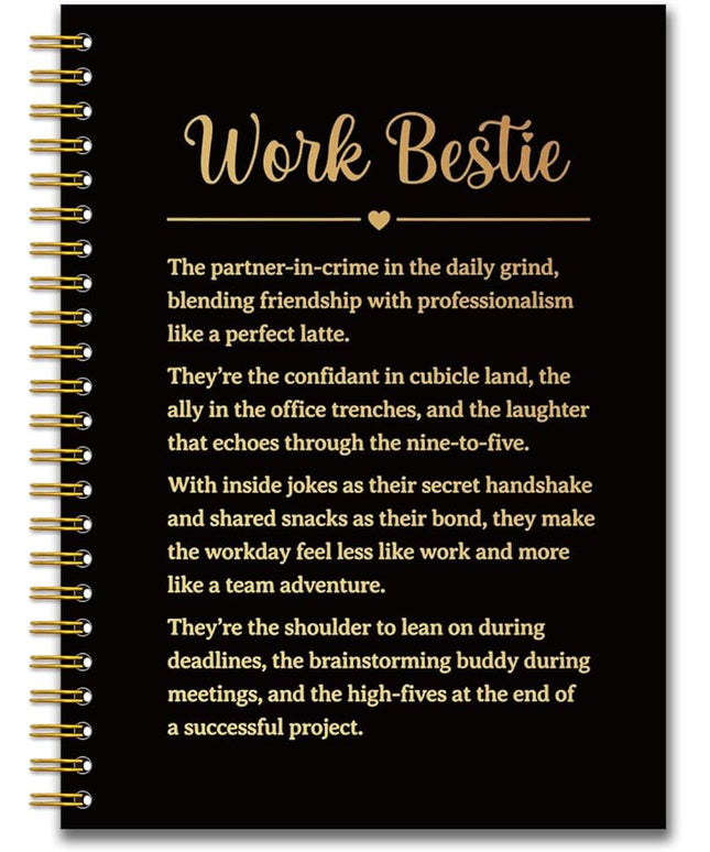 YAZMEEN Work Bestie Black Gold Spiral Notebook（160 Pages） Work Bestie Gift Blank Hardcover Notebook Coworker Appreciation Gift Encouragement Gift Funny Notebook Birthday Gift for Work Bestie Friend