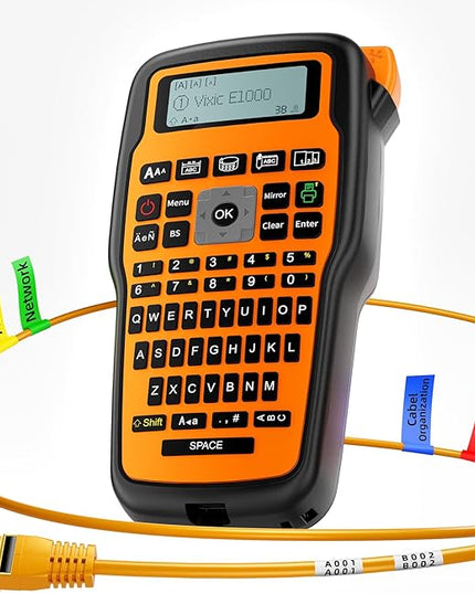 Vixic Industrial Label Maker, Heat Shrink-Labels Maker Waterproof-Labels for Cable Wire Network Office Labeling, E1000 Label Maker Machine with-Tape Electrician Label Makers Handheld Label Machine