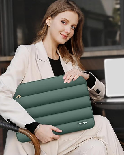 MOSISO 15-15.6 inch Laptop Case, 16 inch Puffy Laptop Sleeve Compatible with MacBook Pro 16, HP Dell ASUS Acer Toshiba Lenovo Notebook Computer, Polyester Horizontal Bag with Small Case, Emerald Green