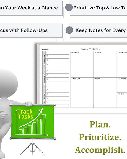 Weekly TO DO List Notepads (2 Pack, 50 Pages Each) Task Pad Planner w/Daily Checklist, Priority ToDo & Note Sections. Desk Notebook Pad to Organize Office. 8.5 X 5.5, A5 Sheets. Made in the USA.