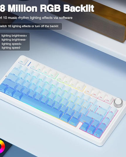AULA F75 Pro Wireless Mechanical Keyboard,75% Hot Swappable Custom Keyboard,RGB Backlit,Pre-lubed Linear Switches,Side Printed PBT Keycaps Mechanical Gaming Keyboards,Gradient Blue
