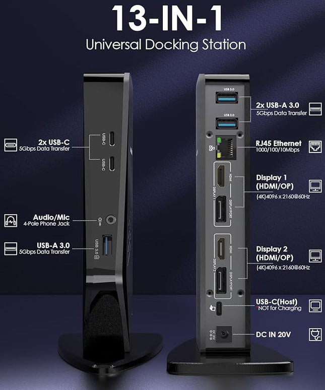 WAVLINK Universal Laptop Docking Station - Dual Monitor Support for Windows and Mac, 5K/Dual 4K@60Hz (2 HDMI, 2 DP, 3 USB, 2 USB-C, Ethernet, Audio&Mic)