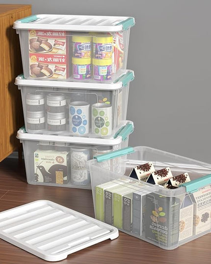 20 Quart Clear Storage Box, Plastic Latching Bins with Lids, 4 Pack