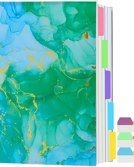 5 Subject Notebook College Ruled, A5 Spiral Notebook with Removable Pocket Dividers Tabs, Lined Organizer Notebook Journal for Women, 240 Pages Notebooks for Work School Note Taking, Green Marble