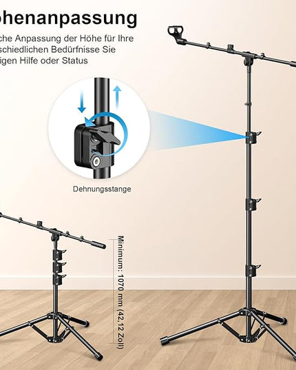 Microphone Stand, Tripod Boom Arm Floor Mic Stand Height Adjustable Heavy Duty with Carrying Bag 2 Mic Clips 3/8" to 5/8" Adapter for Singing Podcast for Blue Yeti Shure SM58 SM48 Samson Q2U