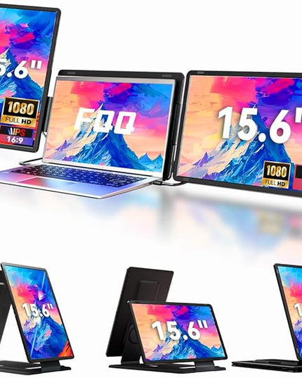 FQQ 15.6" Detachable Laptop Screen Extender, FHD 1080P IPS Dual/Triple Portable Monitor for Laptop, USB-C/HDMI Plug & Play, Multi/Extra Travel Display Computer Monitor for 12-18.5" Win/Mac/Android-S9H