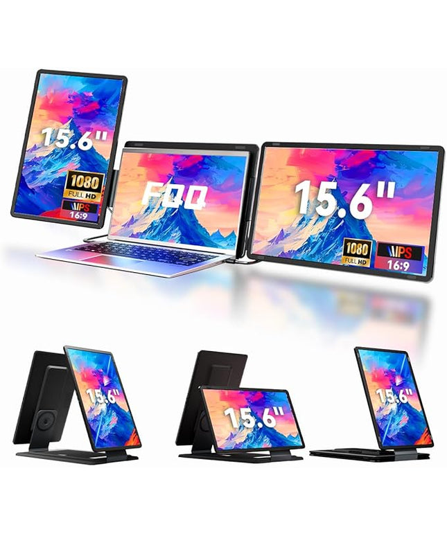 FQQ 15.6" Detachable Laptop Screen Extender, FHD 1080P IPS Dual/Triple Portable Monitor for Laptop, USB-C/HDMI Plug & Play, Multi/Extra Travel Display Computer Monitor for 12-18.5" Win/Mac/Android-S9H