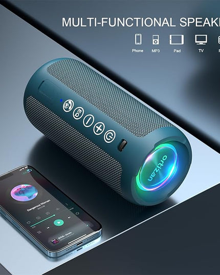 Ortizan Portable Bluetooth Speaker: IPX7 Waterproof, 24W Loud Sound, Deep Bass, Bluetooth 5.3, LED Lights, Wireless Stereo Pairing, 30H Playtime, for Home/Outdoor/Party/Beach, Birthday Gift (Blue)