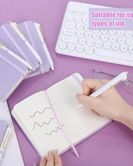 Aodaer 50 Sets Pocket Notebook Journal with Pens, 160 Pages, 3.5 x 5.5 Inch Mini Lined Journal Notebook A6 Leather Hardcover College Ruled Notepad with Pen Holder for School Office Gifts, Lavender