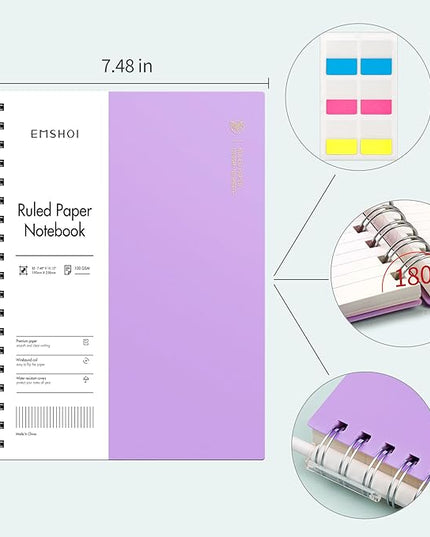 EMSHOI B5 Spiral Notebook College Ruled Lined Journal, Large 7.48" X 10.15", 300 Pages/150 Sheets, 100gsm Thick Paper, Waterproof Hardcover, for Office School Women Men Work Writing Notes-Purple
