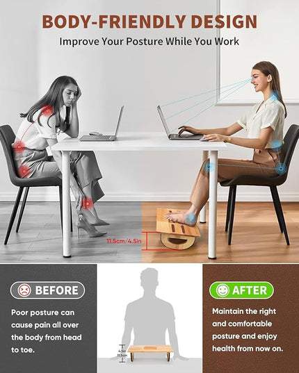 ONUEMP Foot Rest for Under Desk at Work, Wooden Small Foot Stool Footrest with Roller Massager, Ergonomic Rocking Office Footstool Desk Stool for Feet, Leg Rest Rocker Stand for Chair Computer Gaming