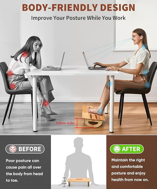 ONUEMP Foot Rest for Under Desk at Work, Wooden Small Foot Stool Footrest with Roller Massager, Ergonomic Rocking Office Footstool Desk Stool for Feet, Leg Rest Rocker Stand for Chair Computer Gaming