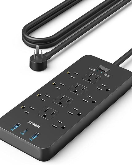 Anker Power Strip with 2100J Surge Protector, Outlet Extender, 10ft Extension Cord with Multiple Outlets, 12 AC, 2 USB A,1 USB C Port for 20W, Home Office, Dorm Room Essentials, TUV Listed