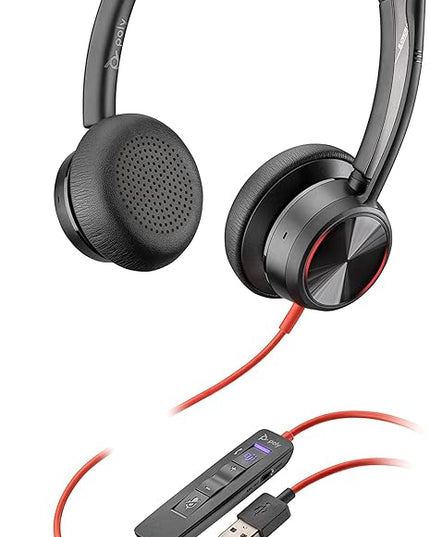 Plantronics Poly - Blackwire 8225 Wired Headset with Boom Mic Dual-Ear (Stereo) Computer Headset - USB-A to Connect to Your PC/Mac - Active Noise Canceling-Works with Teams (Certified), Zoom &More