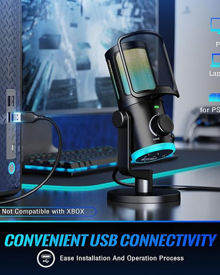 FIFINE Gaming PC Microphone, USB Streaming Microphone with Game Chat Balance, Computer Condenser Desktop RGB Mic with Mute Button, Noise Cancellation for Podcast/Twitch/Discord-AMPLIGAME AM6